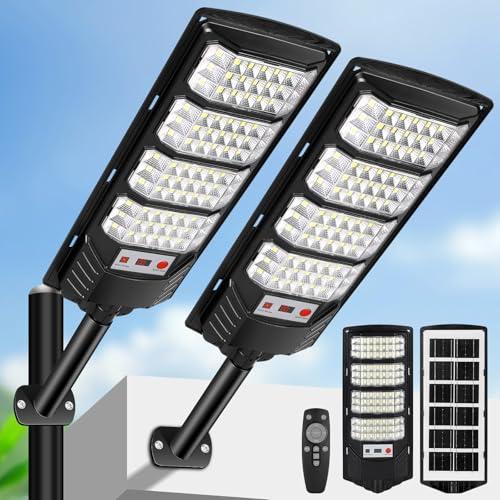 600W Lampione Solare Led Esterno 2 pezzi,IP66 Impermeabile Faretto Stradale con Sensore di Movimento,6500K Lampioni da Giardino Esterno Solari per Garage Strada