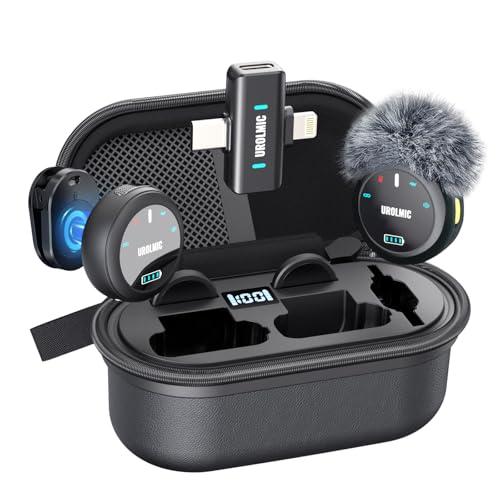 UROLMIC Microfono wireless 2-in-1, 40 Ore di Autonomia, Cancellazione Rumore Professionale, Indossamento Magnetico, Trasmissione 55m, Compatibile con iPhone e Android per Registrazione