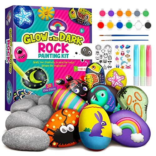 Dr.Daz - Kit Creativi Pittura di pietra Bambini 15 Colori per Bambini-Pigmenti Colorati Che Brillano al Buio con una Varietà di Accessori Creativi-Giochi Creativi Bambina 6 7 8 9 10 Anni