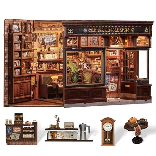 Cutefun Book Nook Kit - Case delle Bambole con Luci LED, Puzzle in Legno per Decorare Scaffali, Casetta DIY per Adulti e Adolescenti - Regalo Perfetto per gli Amanti del Caffè e del DIY