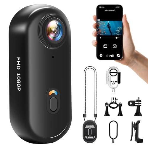 NinjaCam Action Cam 1080P WiFi, Portatile Bodycam, 360° Mini Action Camera, Telecamera Sportiva Impermeabile 30M, Accessori Multifunzione, Videocamera da Casco per Motociclista, Nero
