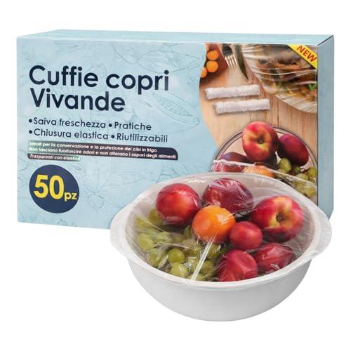 Topolenashop 50 Cuffie Copri Alimenti Riutilizzabili con Elastico – Copri Vivande Trasparenti Estensibili 10–25 cm – Coperchi per Ciotole, Piatti e Contenitori – Conservazione Fresca Cibi 64370