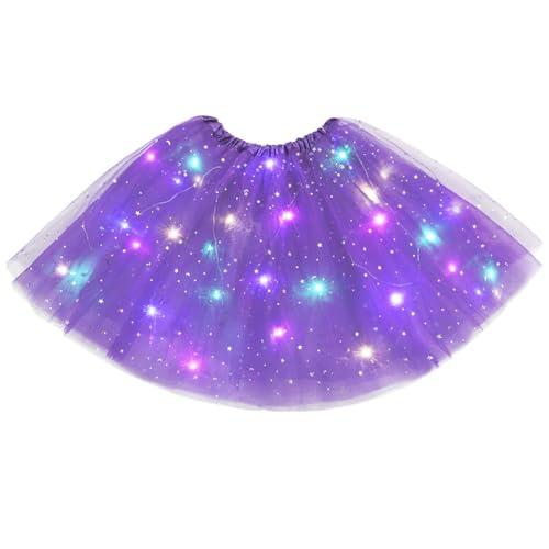 URAQT Gonna Tulle LED per Bambina, Viola Scuro, con 3 modalità di Illuminazione