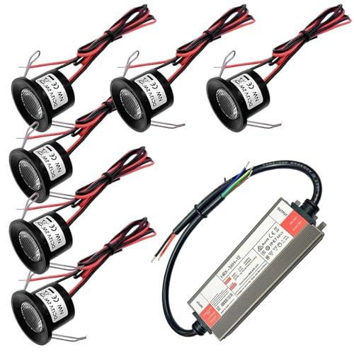 Halorin Faretto da incasso a LED, 12 V, 2 W, set di 6 faretti da incasso IP65, mini faretto LED bianco caldo, 3000 K, per bagno, cucina, tettoia e scale, con trasformatore da 230 V