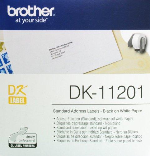 Brother DK-11201 Rotolo di Etichette Carta bianca, Nero su Bianco, Dimensioni 29 x 90 mm, 400 Etichette/Rotolo