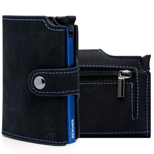 BEWMER v2 Portafoglio Uomo Slim In Similpelle Con Protezione RFID Anticlonazione – Porta Carte Di Credito Uomo E Donna Per 9 Tessere, Con Portamonete – Porta Tessere, Nero Azzurro