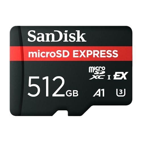 SanDisk Scheda microSD Express da 512 GB, velocità di lettura fino a 880 MB/s, velocità di scrittura fino a 650 MB/s, velocità di scrittura sostenuta di 220 MB/s, classi U3, C10
