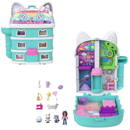 Polly Pocket - La Casa delle Bambole di Gabby, cofanetto con mini Gabby e 9 accessori, include gli amici gattini Pandy Panda, Dolcetto e Siregatta, giocattolo per bambini, 4+ anni, JFV02