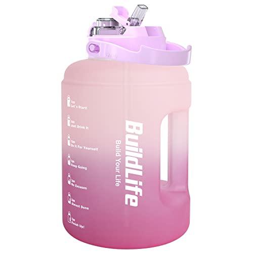 BuildLife Borraccia sportiva, 2,5 l, a prova di perdite, con indicatore del tempo, con coperchio 2 in 1, senza BPA, per palestra