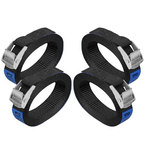 Cinghia di fissaggio Cinghie di tensione con fibbia cinghie legabagagli sicura del - Nero - carico resistenza fino a 250 kg DIN EN 12195-2, 4 pezzi 2.5 cm x 1 m