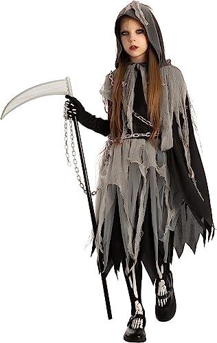 Spooktacular Creations Grim Reaper Girl Costume Glow in The Dark for Halloween (Large (10-12 yrs))