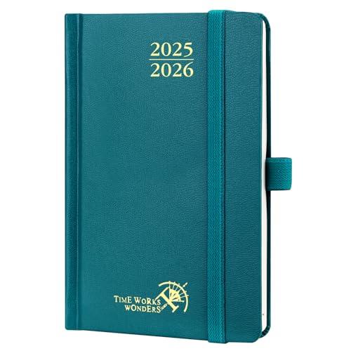 POPRUN Agenda 2025 2026 Settimanale Tascabile 16 x 10,5 cm, Copertina Rigida Diario Scuola A6 17 Mesi da Ago.2025 a Dic.2026, Carta Spessa da 80 GSM, Verde Pacifico
