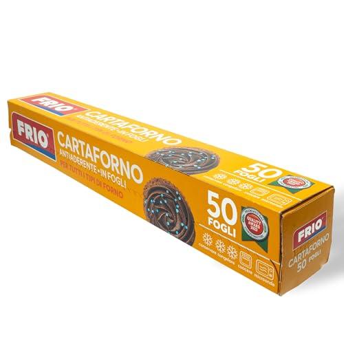 FRIO - Carta Forno in fogli Pretagliata, 33x38cm (50 Fogli) - Antiaderente per Forno, Microonde e Conservazione - Ideale per Pizze e Teglie - Biodegradabile, Riciclabile, Compostabile