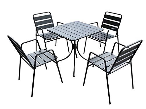 Linea Garden Friend S1011034, Salotto Krystin (1 Tavolo 4 Sedie) Acciaio - Colore Antracite