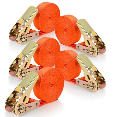 Vasmeiy 5 Pezzi Cinghie di Fissaggio a Cricchetto,Cinghie di Ancoraggio con Cricchetto,Cinghia a cricchetto base lunga per trasporto materiali,campeggio,traslochi,avvolgimento bagagli(arancione) (6m)