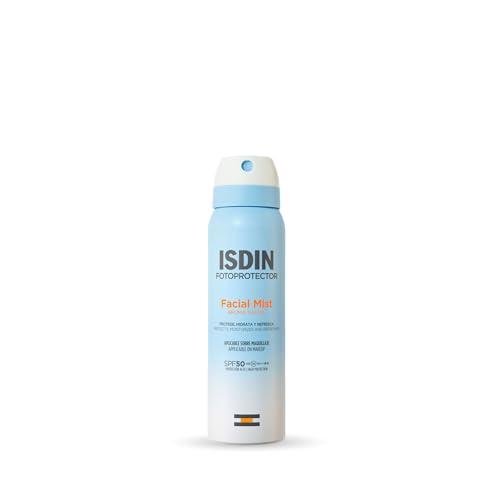 ISDIN Facial Mist SPF 50 (100 ml) | Nebbia Solare Viso Ultra Sottile e Invisibile | Protegge, Idrata e Fissa il Trucco | Effetto Pelle Radiante | Resistente all'Acqua | Adatto a Pelli Sensibili