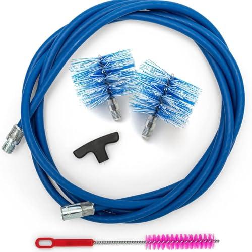BARETTO Kit Pulizia Stufa a Pellet, Prolunga di 3 Metri per la Pulizia dei Tubi della Canna Fumaria con Curvatura a 90°, Scovolino multiuso, Manico, 2 Scovoli Standard in Nylon da 80 mm e 100 mm (3 M)