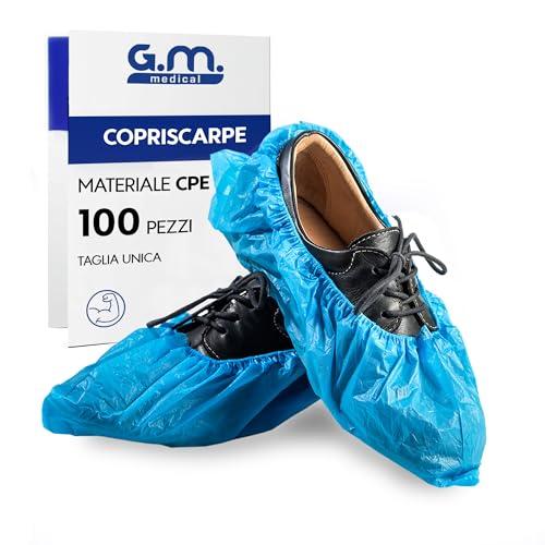 GM - 100 Copriscarpe Monouso in PE 3,2 gr – Calzari usa e getta Impermeabili - Alta Resistenza agli Strappi - Elastico Rinforzato - DPI - Pulizia per la Casa - Giardinaggio - Piscine - Aziende