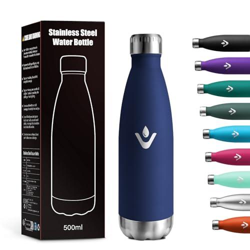 Borraccia Termica 500ml, Doppia Parete Isolata, Riutilizzabile, Bottiglia Acqua in Acciaio Inox, Senza BPA, a Prova di Perdite, Bottiglia Termica per Bambini, Scuola, Ufficio, Yoga, Viaggi, Sport