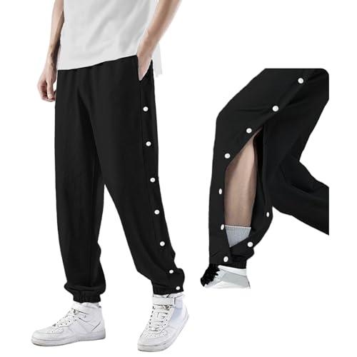 Reha Pantaloni da uomo con apertura laterale, comodi pantaloni da jogging Baggy con elastico in vita, fisioterapia, Nero , Small/Large