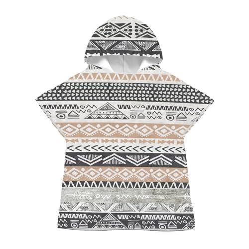 LOMTRATS Asciugamano con cappuccio ad asciugatura rapida, per adulti, uomini, donne, nuoto, spiaggia, surf, immersioni, casa, sorgenti termali, bagno, Strisce etniche, Kid-M