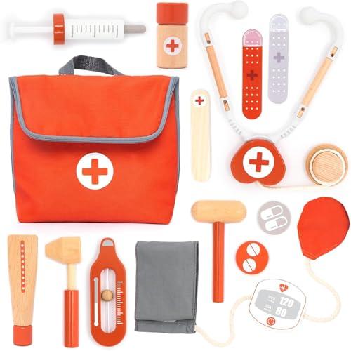 umu® Mini Valigetta Dottore Bambini in Legno – Kit Medico con Stetoscopio Giocattolo, Siringa, Misuratore di Pressione e Altro – Gioco del Dottore per Bambini e Bambine di 3, 4, 5 Anni