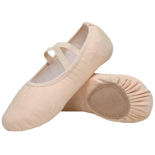 Scarpe Danza Classica Tela Scarpette Ballo Mezze Punta Suola Spezzata Ginnastica Ballo per Bambini Ragazze Donna Adulto Beige 32