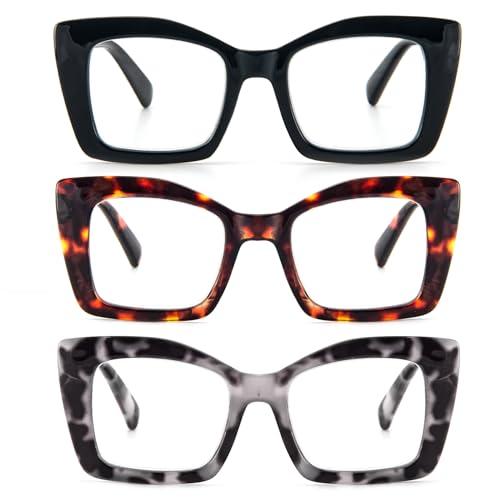 KoKoBin Oprah Occhiali da lettura quadrati da donna Oversized con cerniere a molla per computer (Nero/Leopardo/Grigio Leopardo, 2, Diottria)