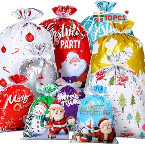Ucouper Sacchetti Natale Varie Dimensioni Buste Regalo 10 PZ Confezioni Natalizie per Regali Grandi Medi Piccoli
