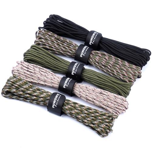 PUWOWYE Corda Paracord da 50 m, 4 mm, 5 Pezzi 33 ft Type III, Corda di Paracord, Corda in Nylon 100% Nylon, Resistente agli Strappi, Fino a 250 kg, Ideale per Campeggio di Sopravvivenza all'aperto
