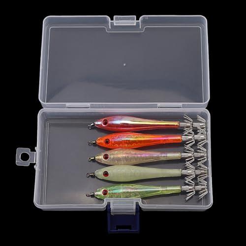 5 esche da pesca con amo per calamari, gamberetti, gamberi, in acciaio inox, per polpi, seppie, acqua salata