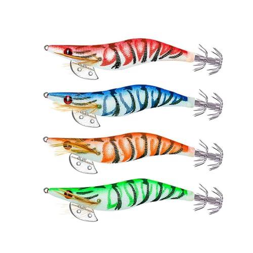 Esche per calamari, 4 pezzi Luminous Plastic Shrimp Bait calamari Shrimp Jig Jigging Esca Night Dawn Fishing, Shrimp Lure, esche artificiali in colori fluorescenti