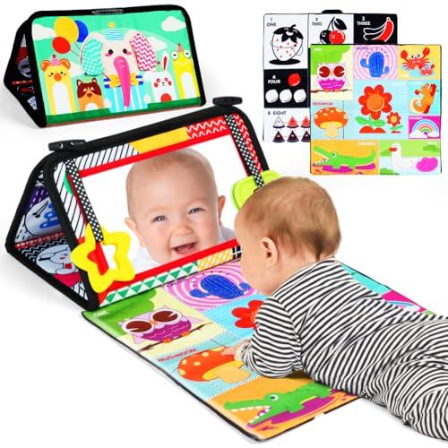 Aolso Giochi Montessori Neonato 0 3 6 12 Mesi,Libro di Stoffa con Specchio, Libro con Base per Neonato, Libri Sensoriale Neonati Giocattoli Educativi, Libri in Tessuto Morbido per Neonati
