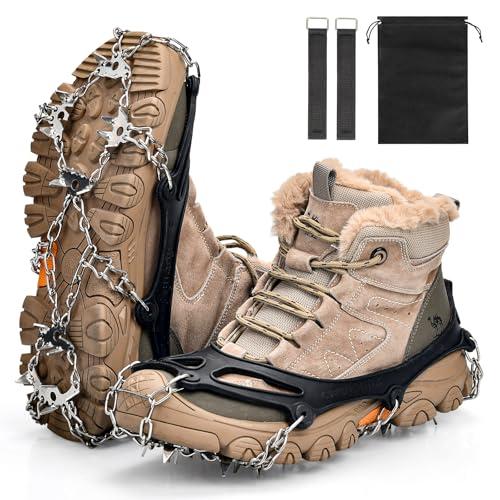 24 Denti Ramponi per Scarponi,Ramponi da Ghiaccio,Ramponi da Ghiaccio per Scarponi con Catene in Acciaio Inossidabile,per Camminare, Jogging, Arrampicata, Pesca, Alpinismo (M)