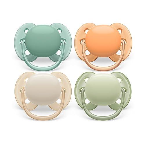 Philips Avent ultra soft ciuccio - 4 ciucci morbidi e flessibili per bambini di età compresa tra 0 e 6 mesi, senza BPA, con custodia da trasporto per sterilizzatore modello SCF091/35