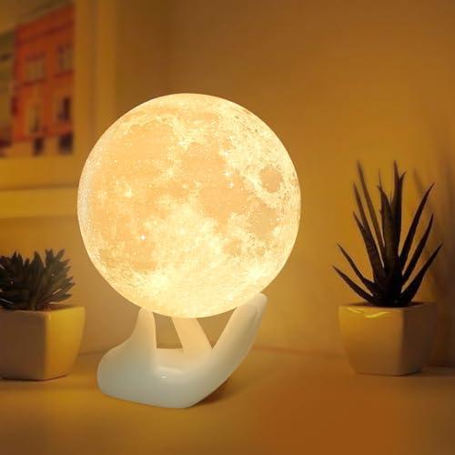 Poojaed Lampada da notte Moon Light 3D Upgraded 16 colori di regolazione, supporto in legno, telecomando e carica USB, luce lunare decorazione per adulti ragazze bambini compleanno