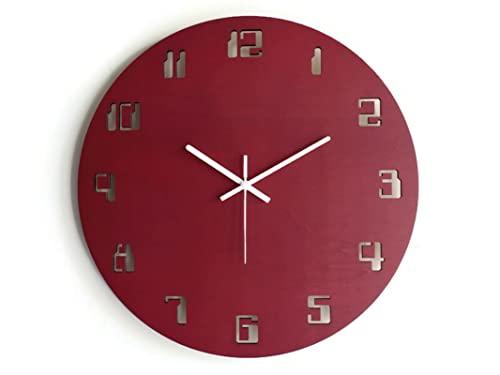 42cm Grande orologio da parete senza ticchettio con numeri digitali dei vecchi computer colorato come rosso bordeaux Particolari orologi a muro geek per ufficio Design italiano originale e nerd