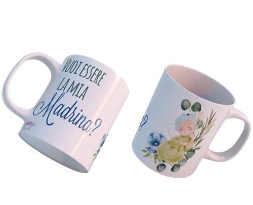 Vuoi essere la mia madrina? Tazza mug personalizzata regalo per madrina o padrino, con frase personalizzata, ricordo battesimo