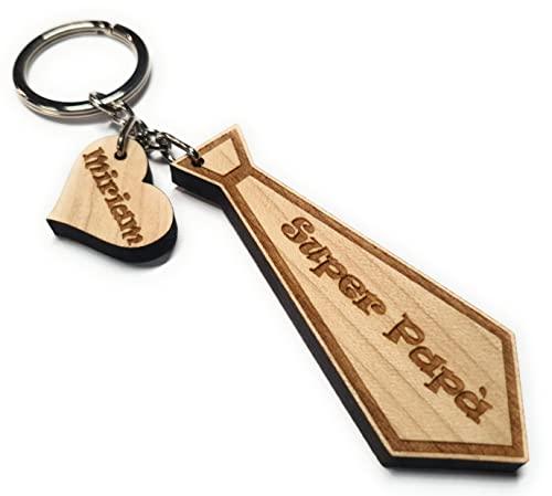 Portachiavi personalizzato in legno festa del papà - Cravatta Super Papà- personalizzalo con il nome dei figli