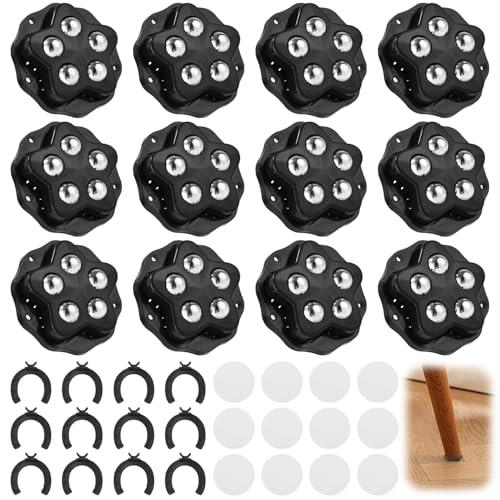 Rotelle per mobili pesanti – 12 pezzi ruote a 5 sfere, capacità 300KG, 360° rotelle girevoli, autoadesive & a vite, per mobili, valigie, elettrodomestici, vasi (Nero) ﻿
