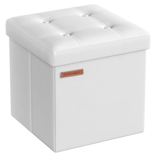 SONGMICS Puof Contenitore da 38 cm, Cassapanca Pieghevole, Poggiapiedi, PU, Portante di 300 kg, per Ingresso, Soggiorno, Camera da Letto, Bianco Nuvola LSF030W11