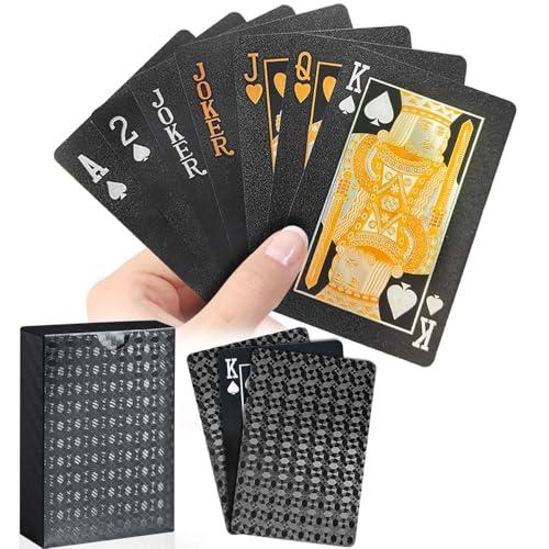 WUGAUWOR Carte da Gioco dal Negro Impermeabili in Plastica, 1 Mazzo di Carte da Poker Nere, Carte Poker Professionali per Blackjack Canasta Bridge, Giochi di Carte da Adulti e Viaggio
