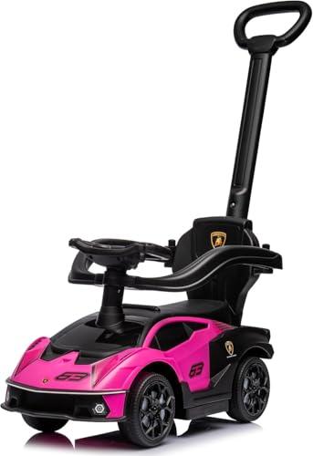 Primi Passi 3 in 1 Macchina Cavalcabile Lamborghini Sian Bambini 12-36 Mesi Maniglione Direzionabile Suoni Antiribaltamento Vano Portaoggetti (Rosa)