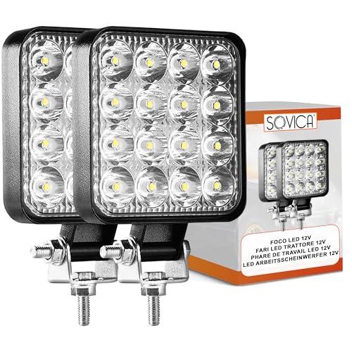 Fari led trattore 12v 24v 2 pezzi alluminio abs 48W 16 led 6500K 10.5 cm 4.21