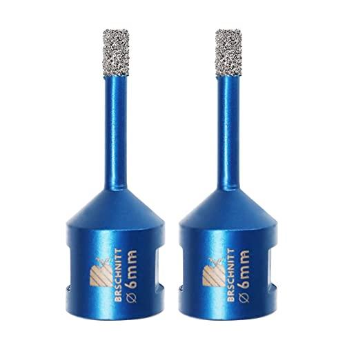 Punta per Trapano Diamantata 6mm- BRSCHNITT Vacuum Brasato Foretto Diamantato con Filettatura M14 per Porcellana Piastrella Granito Marmo Taglio a Secco （2 pezzi）.