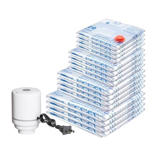 MEIQIHOME Set da 16 Sacchetti Sottovuoto con Pompa Elettrica – 4J/4L/4M/4S – Sacchetti Compressione per Vestiti, Ideali per Traslochi e Viaggio