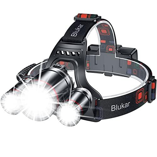 Blukar Torcia Frontale LED Ricaricabile, 8000 Lumen Super Luminosa Lampada Frontale, Zoomable, IPX6 Impermeabile, 5 Modalità e Spie Rosse, Regolabile a 90° Torcia da Testa per Campeggio/Corsa/Pesca