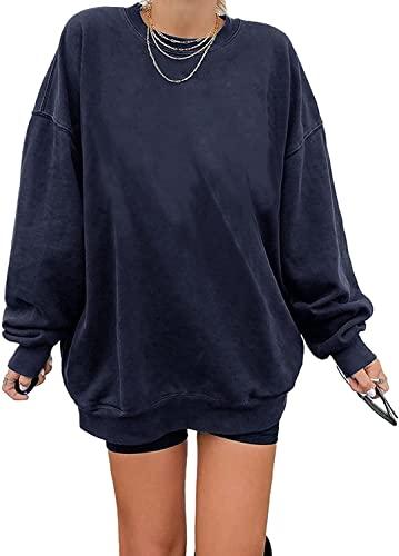 Felpa da Donna Los Angeles, Pullover Oversized, a Maniche Lunghe, Girocollo, Basic, Loose, Senza Cappuccio, Tops Vintage per Adolescenti, Magliette, Blu scuro, S