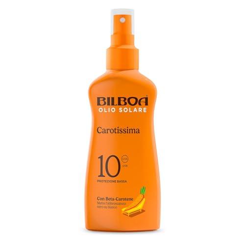 Bilboa, Carotissima, Olio Solare Spray SPF 10, Abbronzante con Protezione, Contiene Betacarotene, Protegge e Intensifica l’Abbronzatura, Adatto a Pelli Scure o Abbronzate, Resistente all’Acqua, 200 ml