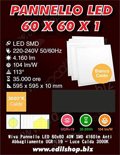 PANNELLO LED EKO 60 X 60 X 1 cm. 40W Luce Xalda 3000K